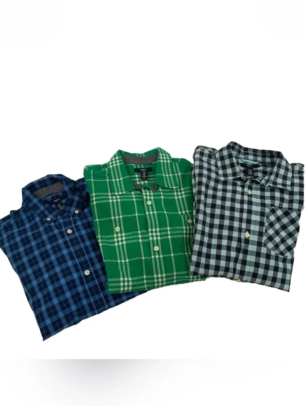 Gap Kids Boys XXL Long Sleeve Button Up Shirts Lot Of 3 Blue Green Gingham Check